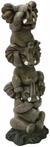 See Hear Speak No Evil Elephants Totem Statue 9" Tall Jungle Safari Wildlife Acrobatic Elephants Figurine Decor Sculpture Pole Resin Home Decorative Accent