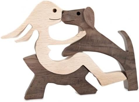 ISHINE Handmade Wood Decor Sculptures, Sitting Man and Dog Statue, Carved Creative Home Office Gift Decoration Natural ECO Friendly