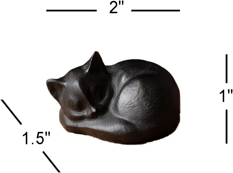 Tiny Sleeping Cat Statue Hand-Carved Healing Stone Gemstone Little Kitten Statue Figurine 2" - Black Obsidian