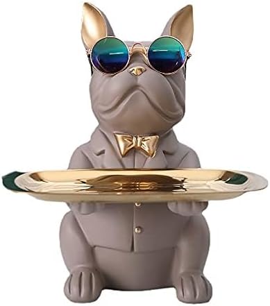 French Bulldog Gifts Key Holder Candy Dish Tray Home Decor Resin Butler Statue Key Bowl Entryway Table Frenchie Dog Sculpture Dining Table Decor Office Small Object Tray (Black)