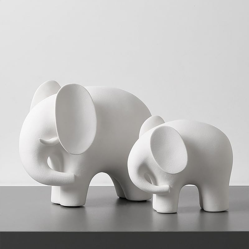 Modern Simple Ceramic White Elephant Living Room Home Office Decoration (Small White Elephant)