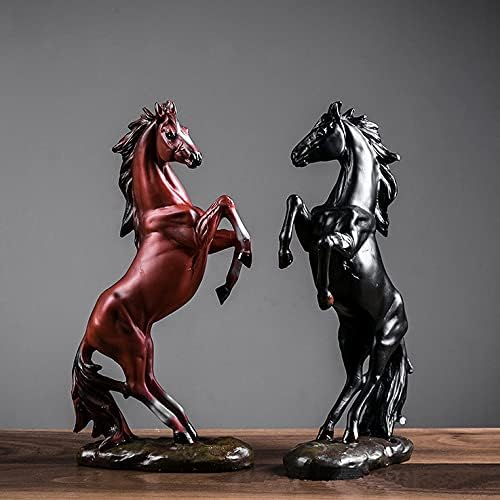 13.8''H Standing Horse Resin Statue, Horse Art Figurine Decorative Home & Office Decor Ornaments for Desk Bookshelf Wine Cabinet to Attract Luck and Wealth (Golden)