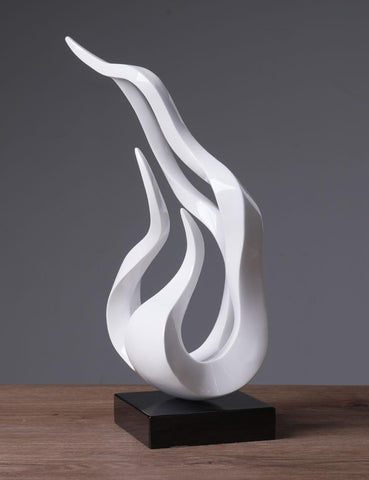 Abstract Sculpture Decor Modern Arts Flame Figurine Table Centerpiece Statue Polyresin White 16.5 inch