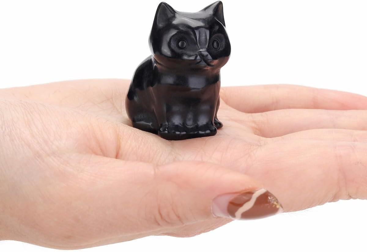 Amethyst Crystal Cat Figurine Carved Healing Crystal Gemstone Cat Lucky Cute Stone Cat Statue Ornament for Home Office Desk Meditation Decor Mini Cat Gifts for Cat Lover Christmas