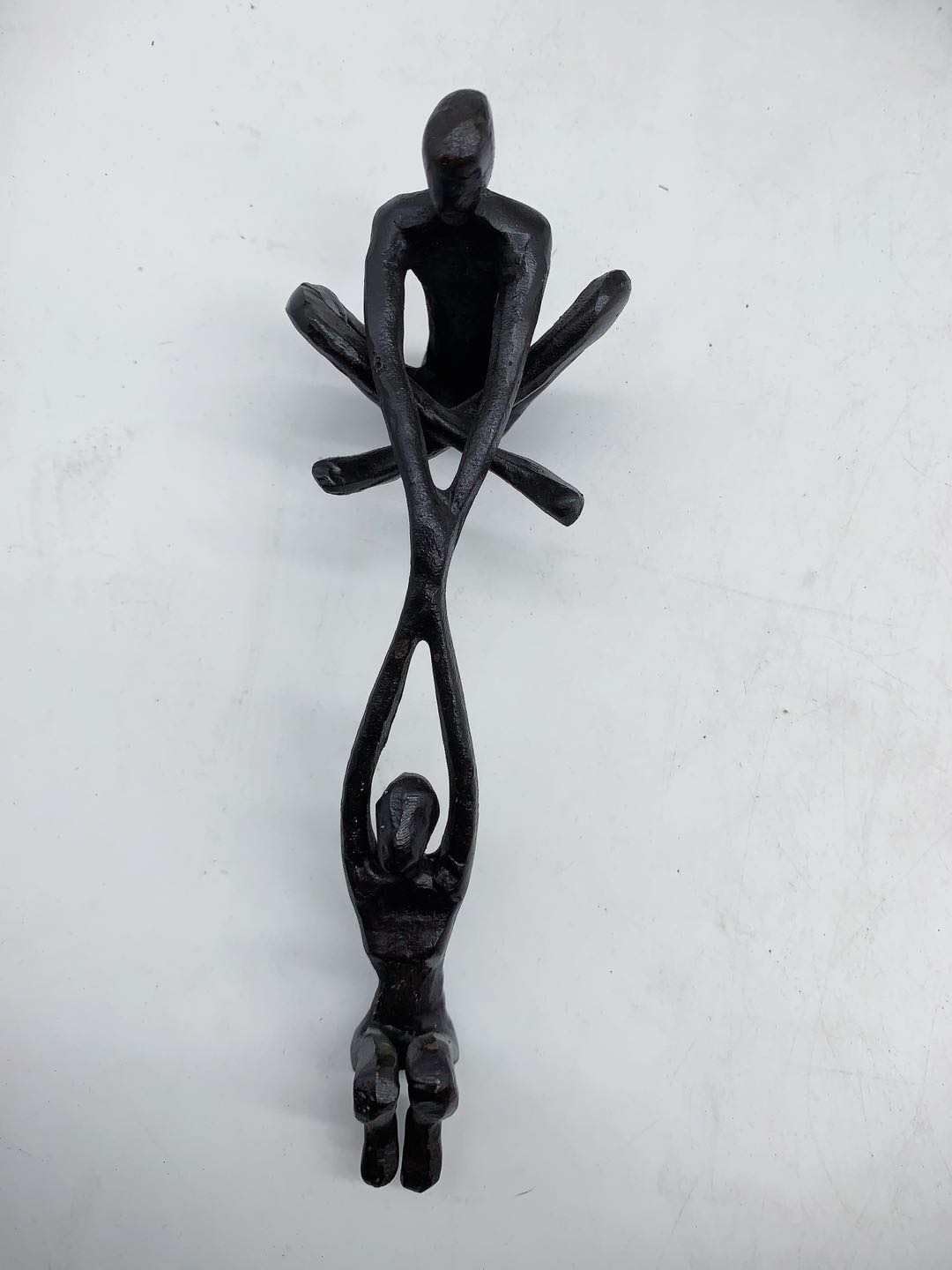 Industrial Abstract Cast Iron Art Sculpture Couple - Man Lifting Woman from Ledge - Modern Love Gift for Couples Cast Iron Shelf Decor for Home, Farmhouse, Bedroom, Living Room