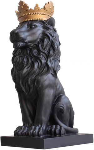 CUZOKOLA 15" Black Lion Statue Decoration-Nordic Lion King Figurines with Crown Sculpture Home Office Decor Best Gifts for Man