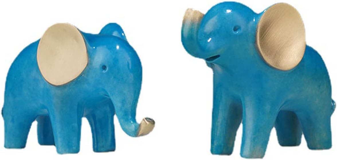 Blue Brass Cute 1 Pair of Couple Elephant Statue Miniatures Figurines Entrance Desk Ornaments,Copper Animal Elephant Home Decor Crafts Living Room Decorations Gifts