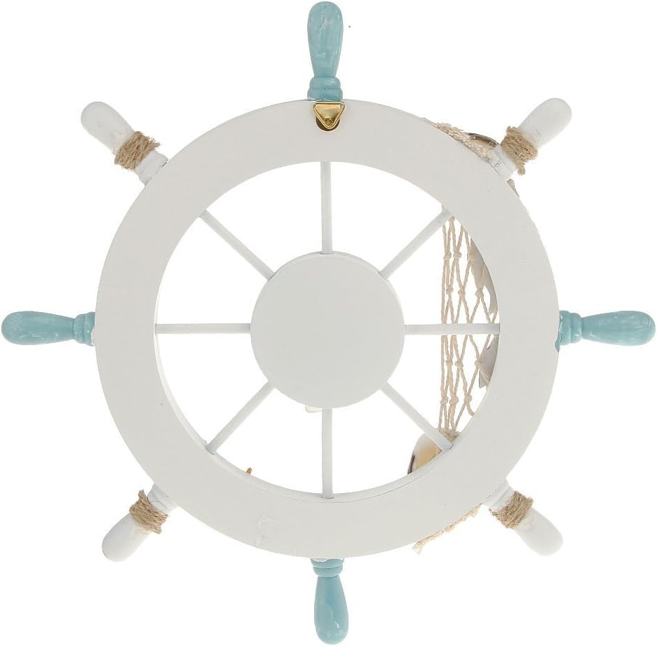 Nautical Beach Wooden Boat Ship Steering Wheel Fishing Net Shell Home Wall Decor White - Fish