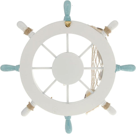 Nautical Beach Wooden Boat Ship Steering Wheel Fishing Net Shell Home Wall Decor White - Fish