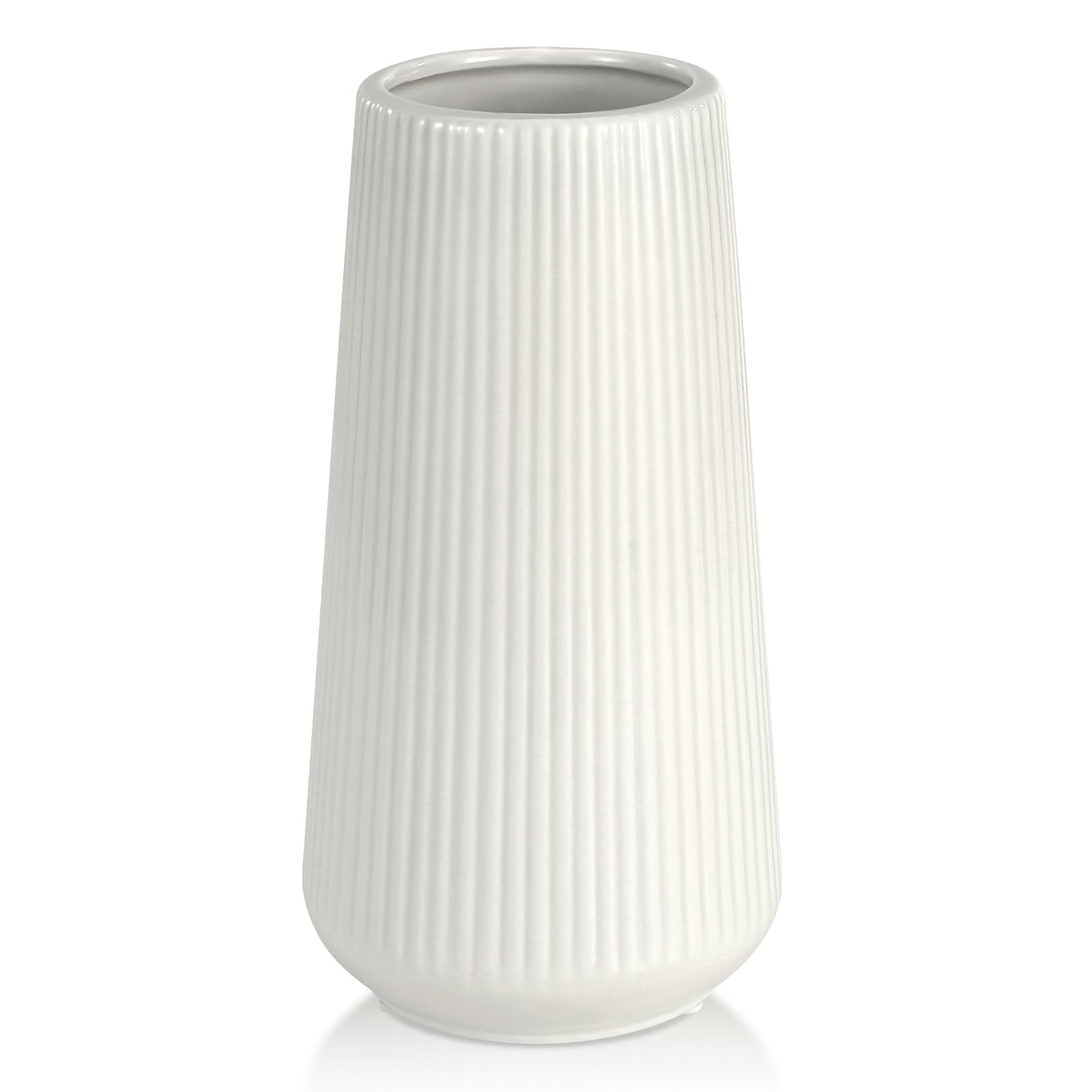 White Ceramic Vase, GUKJOB Small Cute Flower Vase for Pampas Grass, Home, Living Room, Dining Table, Farmhouse, Office Decor, Bedroom, Table, and Kitchen Shelf (White)