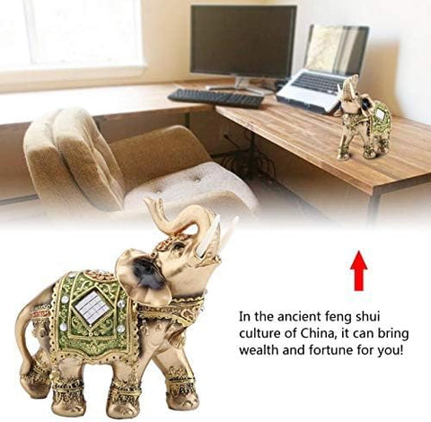 Feng Shui Elephant Statue Sculpture,5.5''H Green Thai Elephant Sculpture with Trunk Facing Upwards Wealth Lucky Figurine Feng Shui Wealth Figurine for Office Home Decor(Green L)