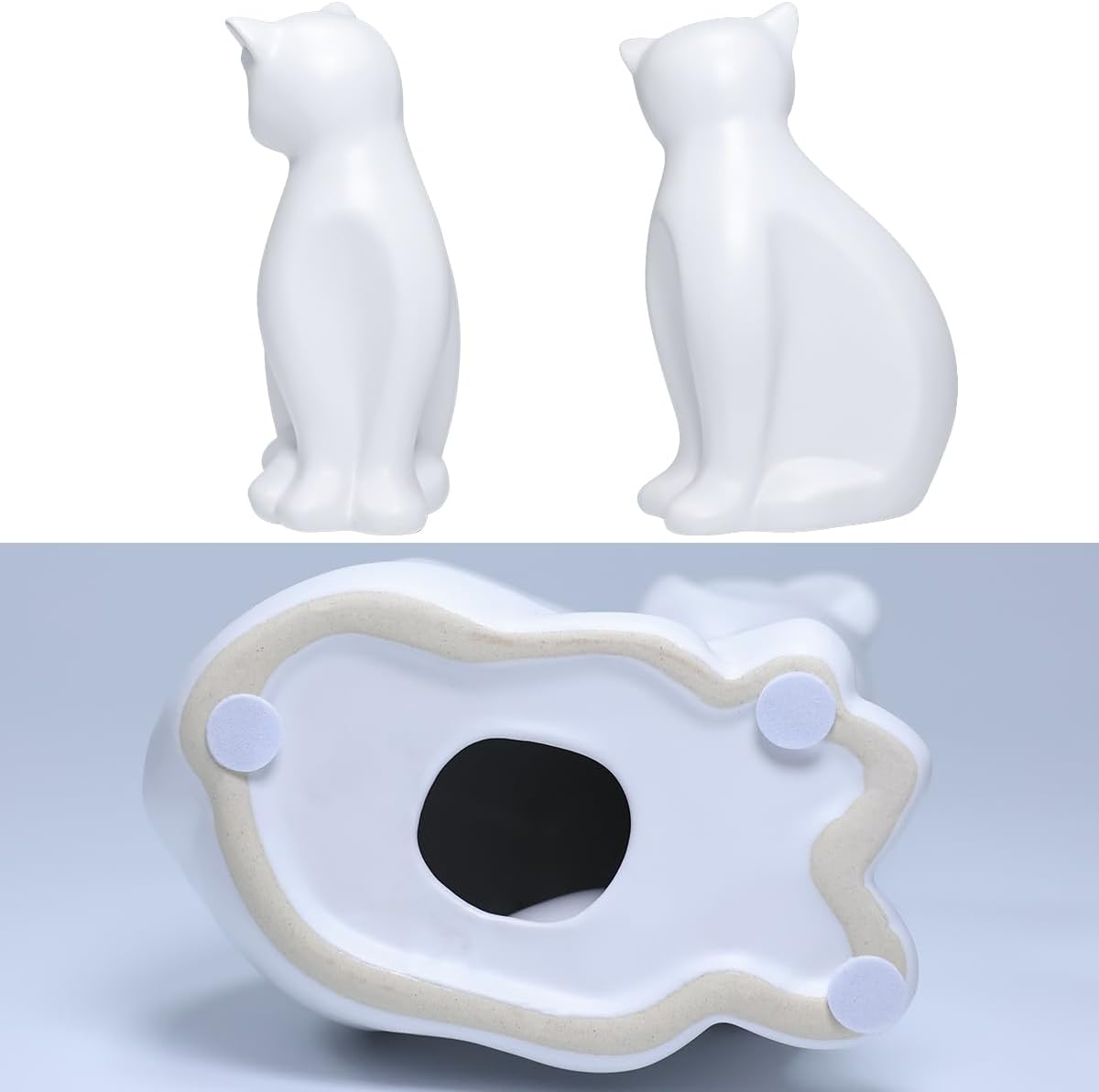 Minimalist Ceramic Lucky Cat Statue Living Room Desk Animal Figurine Decoration, White