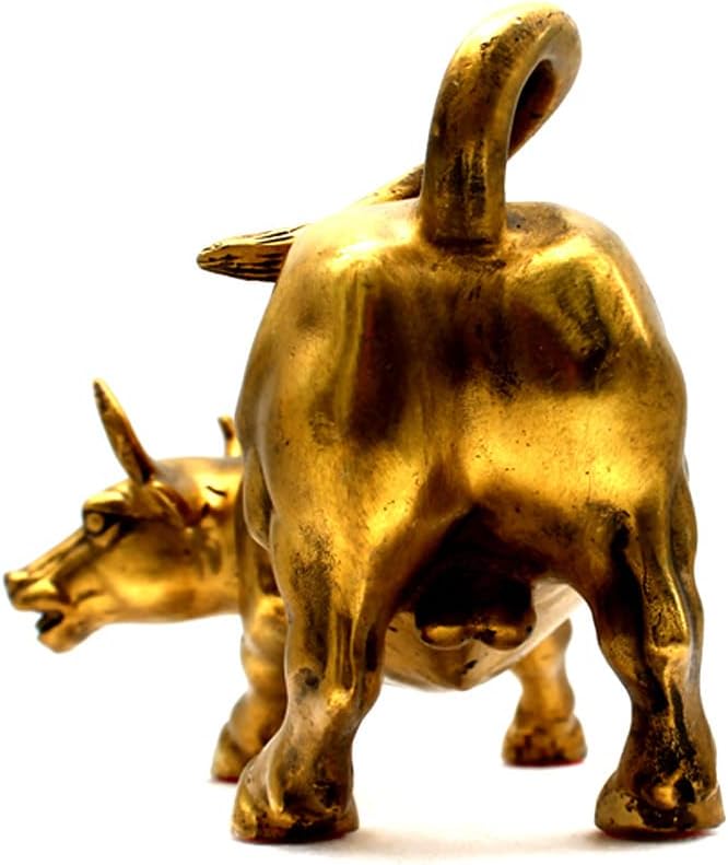 Feng Shui Fortune Brass W Street Bull Statue, Sculpture Home Decoration Golden Copper Bull Represents Good Luck of Career and Wealth