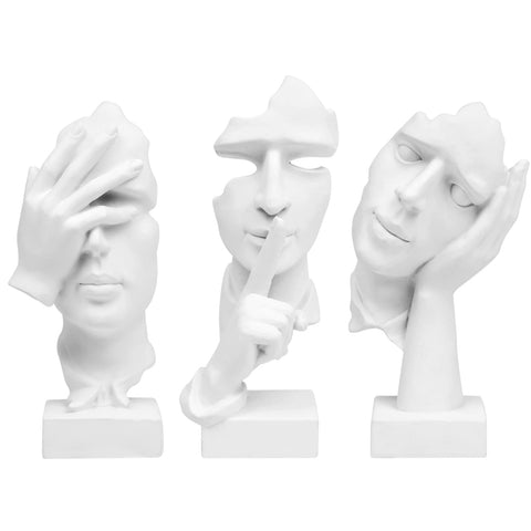 3 Pcs Thinker Statue, Silence is Gold Abstract Art Figurine, No Hear No See No Speak Modern Home Resin Sculptures Decorative Objects Decor for Home Office Bookshelf Desktop(Black) (A-41)