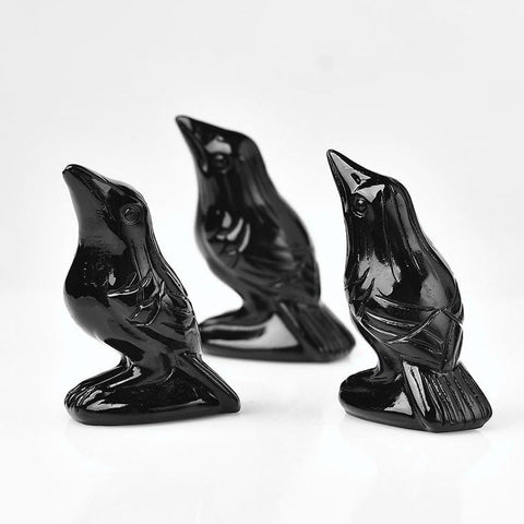 Black Obsidian Raven Figurine Statue Hand Carved Crystal Reiki Healing Stone Raven Statue Lucky Guardian Pocket Halloween Party Decor