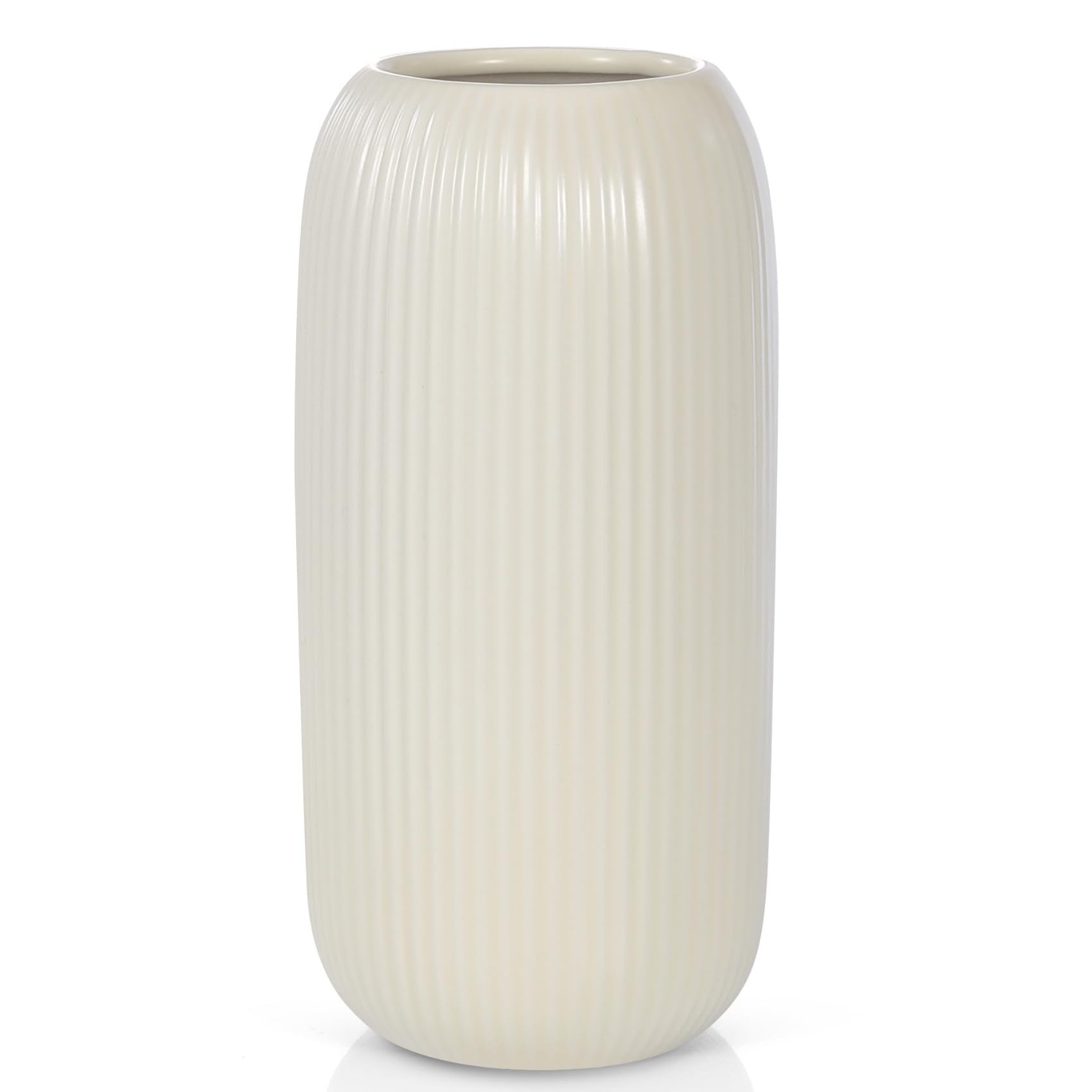 White Ceramic Vase for Flowers, 8 INCH Flower Vase Modern White Vase Home Decor, Small Vase, Ribbed Textured Vase for Pampas Grass Decorative Vase, for Farmhouse Coffee Table Bookshelf Home Living