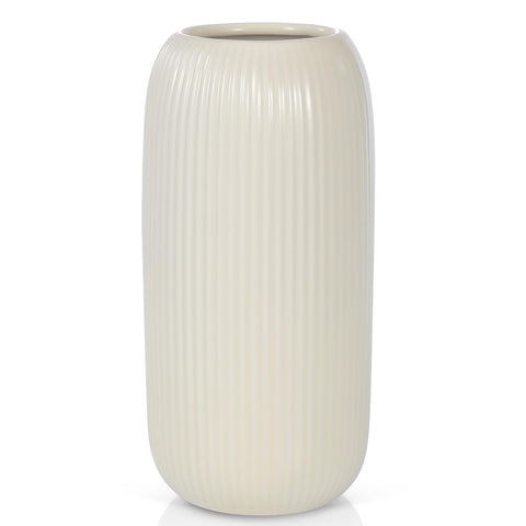 White Ceramic Vase for Flowers, 8 INCH Flower Vase Modern White Vase Home Decor, Small Vase, Ribbed Textured Vase for Pampas Grass Decorative Vase, for Farmhouse Coffee Table Bookshelf Home Living