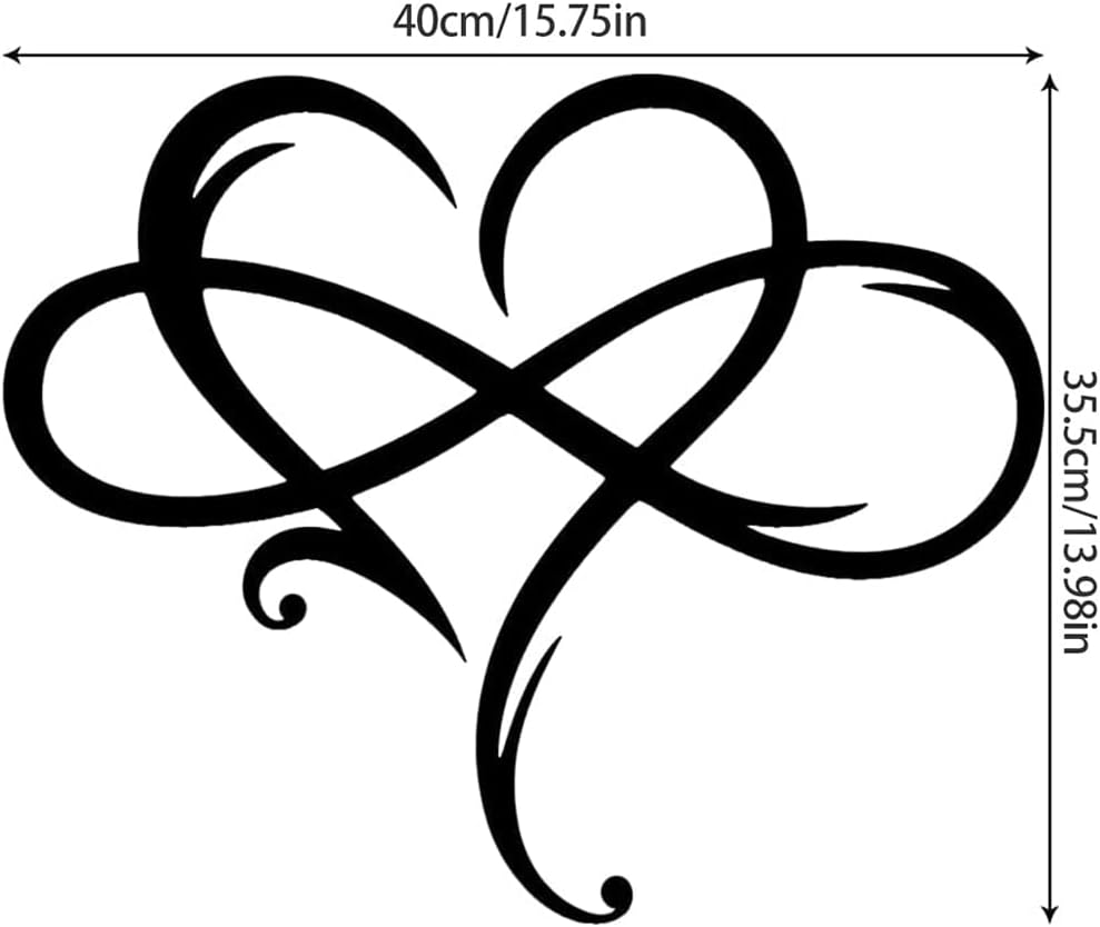 AOOLVY Infinity Heart Wall Decor, Unique Infinity Heart Metal Art Wall Decor Love Sign Steel Wall Plaques Bedroom Ornaments for Home Wedding Decor, Room Living Room Decoration (Black, 15.7x14inch)