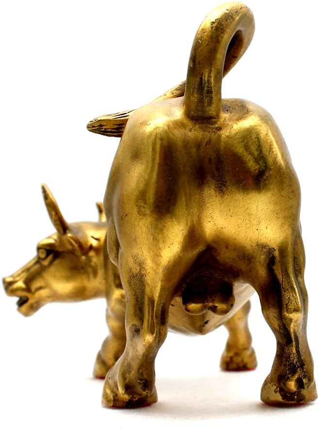 Feng Shui Fortune Brass W Street Bull Statue, Sculpture Home Decoration Golden Copper Bull Represents Good Luck of Career and Wealth