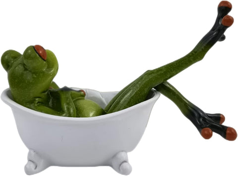 VVGIFTS Frog Figurines Decor Funny Cute Craft Resin Frog Sculpture Statue for Home Office Desk Tabletop Bathroom Decoration, Ornament Gift (Frog Lying in Bathtub)