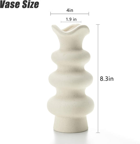 Modern Decorative White Ceramic Vases for Home Decor 8.3 Inch, Fall Minimalist Vase for Pampas Grass, Boho Flower Vase, Aesthetic Cream Vase