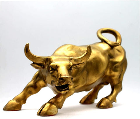 Feng Shui Fortune Brass W Street Bull Statue, Sculpture Home Decoration Golden Copper Bull Represents Good Luck of Career and Wealth