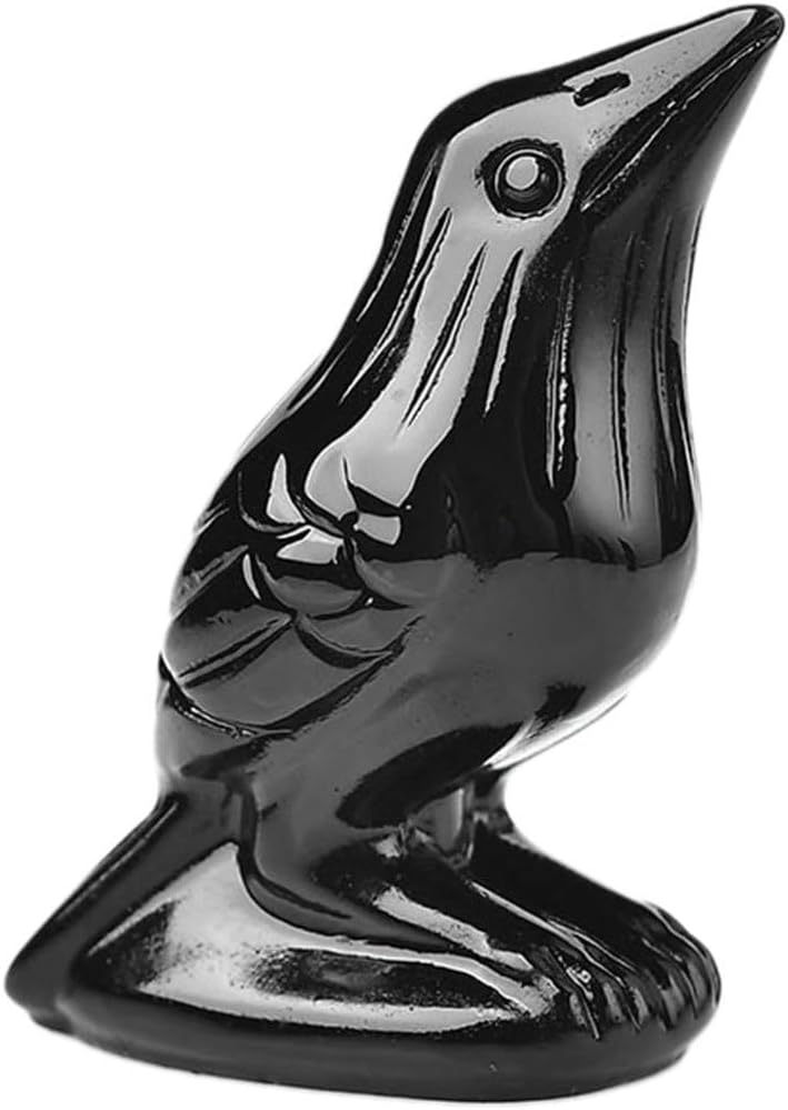 Black Obsidian Raven Figurine Statue Hand Carved Crystal Reiki Healing Stone Raven Statue Lucky Guardian Pocket Halloween Party Decor