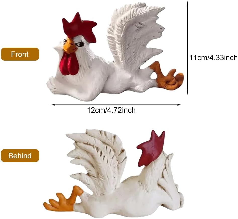 Lying Rooster Figurine with Enchanting Posture & Long Eyelashes Table Art Sculpture A Big Rooster Lying Down,Funny Winking Rooster Statue Farm Animal Table Ornament