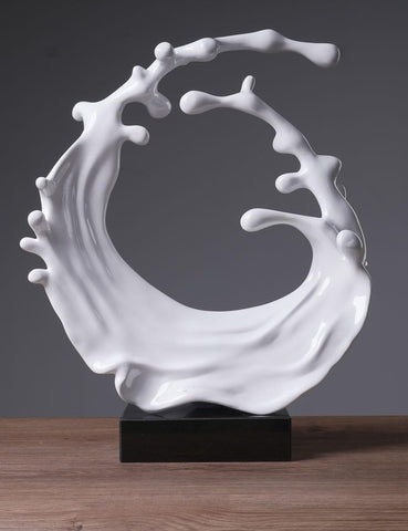 Abstract Sculpture Decor Modern Arts Sea Wave Figurine Table Centerpiece Statue Polyresin White 16.5 inch