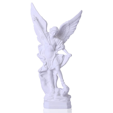 QIANLING 12.5in San Miguel Arcangel Statue, St Michael Statue in Bronzed Resin, St Michael The Archangel victoriously Over Satan Collection Figurines for Collection or Decor