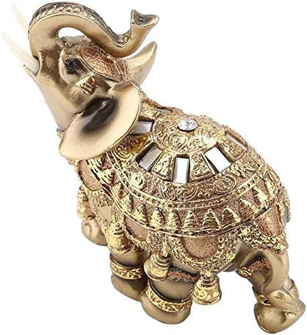 Golden Elephant Statue 5.5 Lucky Feng Shui, Thai Elephant With Trunk Upwards Collectible Figurine Sculpture Decoration, Wealth Lucky Home Office Decor Gift