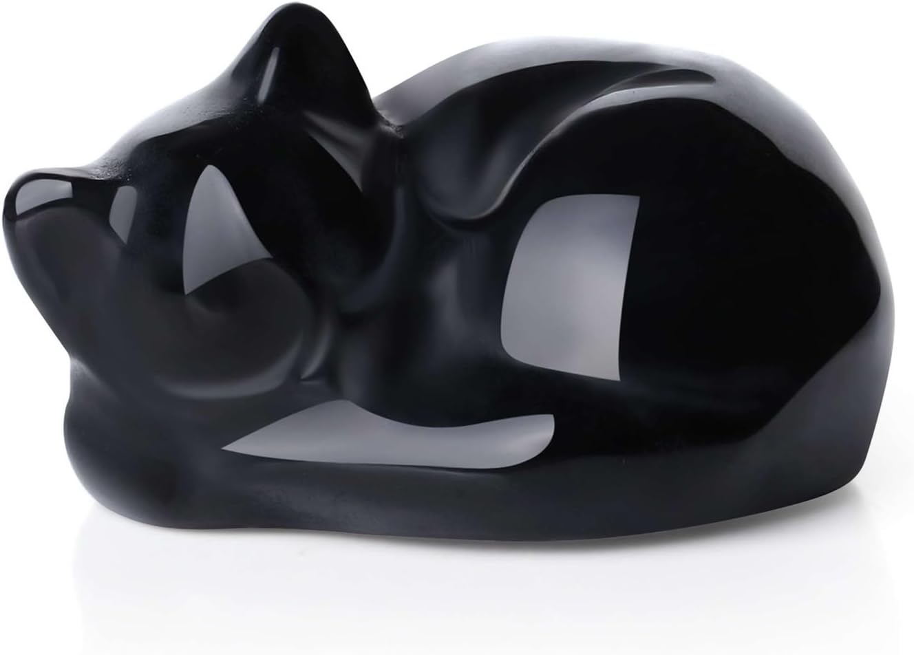 LAIDANLA Black Obsidian Sleeping Cat Statue Healing Crystals Hand Carved Cute Kitten Figurine Sculpture 1.6" Glossy Gemstone Decor Polished Stone Reiki Office Room Bedroom Desk Home Decoration Gifts