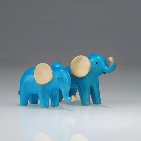 Blue Brass Cute 1 Pair of Couple Elephant Statue Miniatures Figurines Entrance Desk Ornaments,Copper Animal Elephant Home Decor Crafts Living Room Decorations Gifts