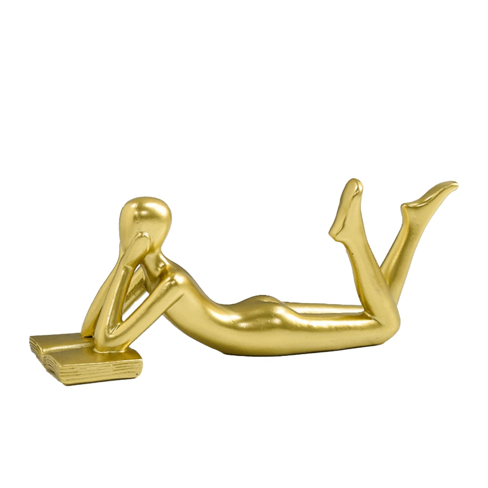 Gold Reading Women Statue, Thinker Sculptures, Modern Aesthetic Figurine Decoration, Abstract Thinker Statue, Bookshelf Decor Accents (C)