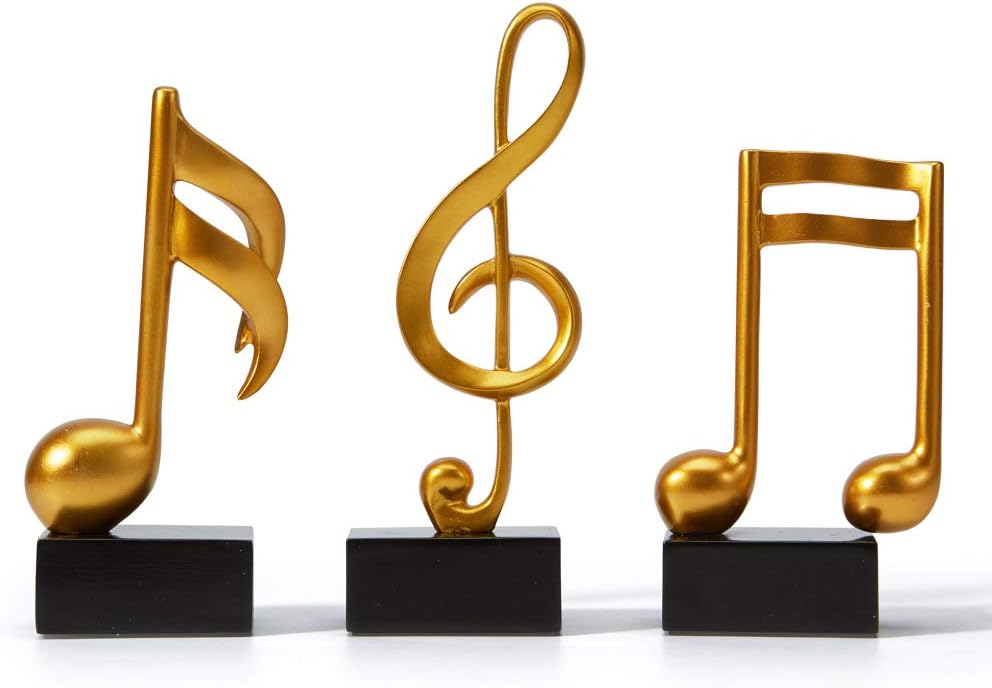 HAUCOZE 3pcs Music Note Decor Musical Decoration Gifts Table Centerpiece Sculpture Piano Statue Gold 7.5 inch