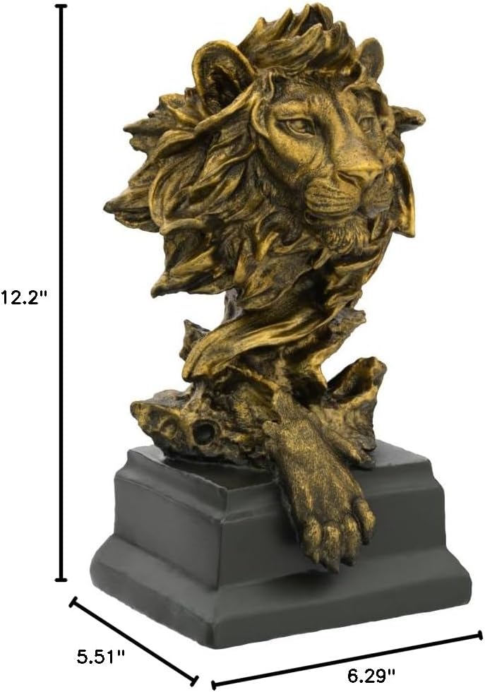 H&W Sandstone Lion - The King of Beasts - Statue Decoration for Home/Study/Living Room, Great Collectible Figurines, Best Gift for The Man, Golden Color (HH17-D2)