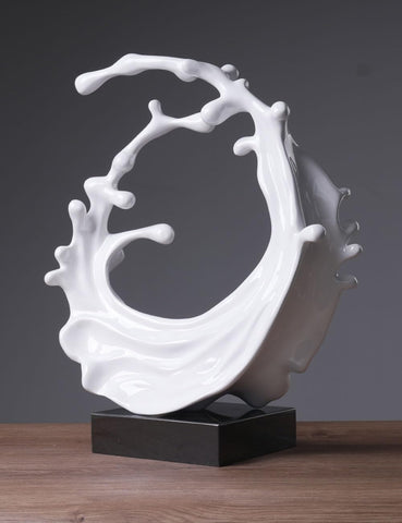 Abstract Sculpture Decor Modern Arts Sea Wave Figurine Table Centerpiece Statue Polyresin White 16.5 inch