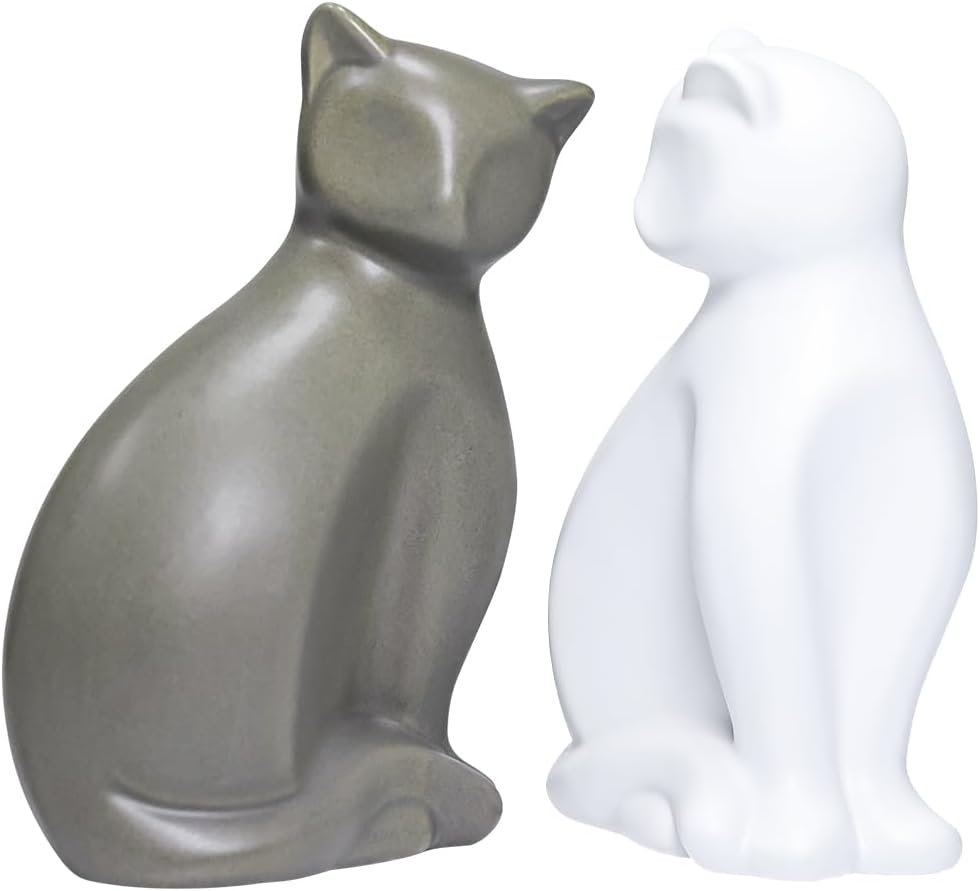 Minimalist Ceramic Lucky Cat Statue Living Room Desk Animal Figurine Decoration, White