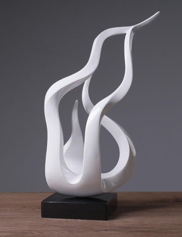 Abstract Sculpture Decor Modern Arts Flame Figurine Table Centerpiece Statue Polyresin White 16.5 inch