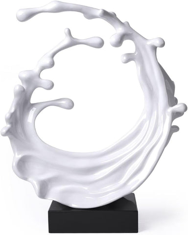 Abstract Sculpture Decor Modern Arts Sea Wave Figurine Table Centerpiece Statue Polyresin White 16.5 inch