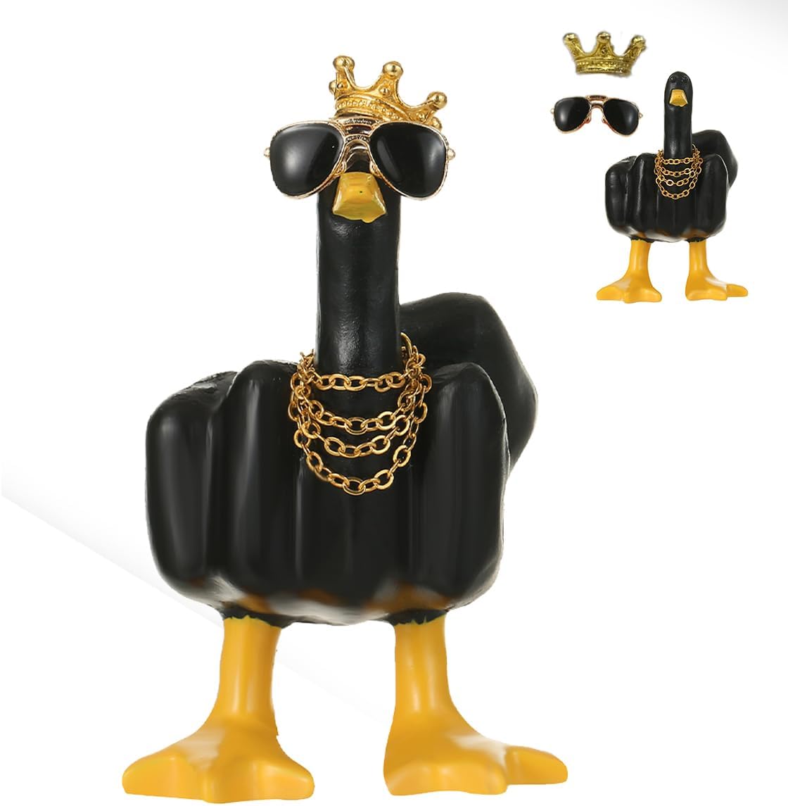 Middle Finger Gifts, Cute Black Middle Finger Duck Statue for Home Decor, Duck You Sculptures Cool Fun Gag Gift (Black)