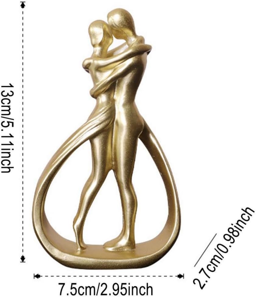 Nordic Couple Resin Sculpture Romantic Golden Love Statue for Home Decor Perfect for Couples 5.2 Inches