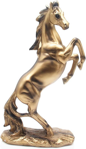 13.8''H Standing Horse Resin Statue, Horse Art Figurine Decorative Home & Office Decor Ornaments for Desk Bookshelf Wine Cabinet to Attract Luck and Wealth (Golden)