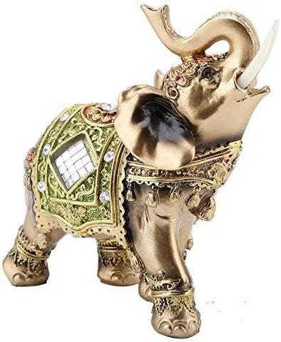 Feng Shui Elephant Statue Sculpture,5.5''H Green Thai Elephant Sculpture with Trunk Facing Upwards Wealth Lucky Figurine Feng Shui Wealth Figurine for Office Home Decor(Green L)