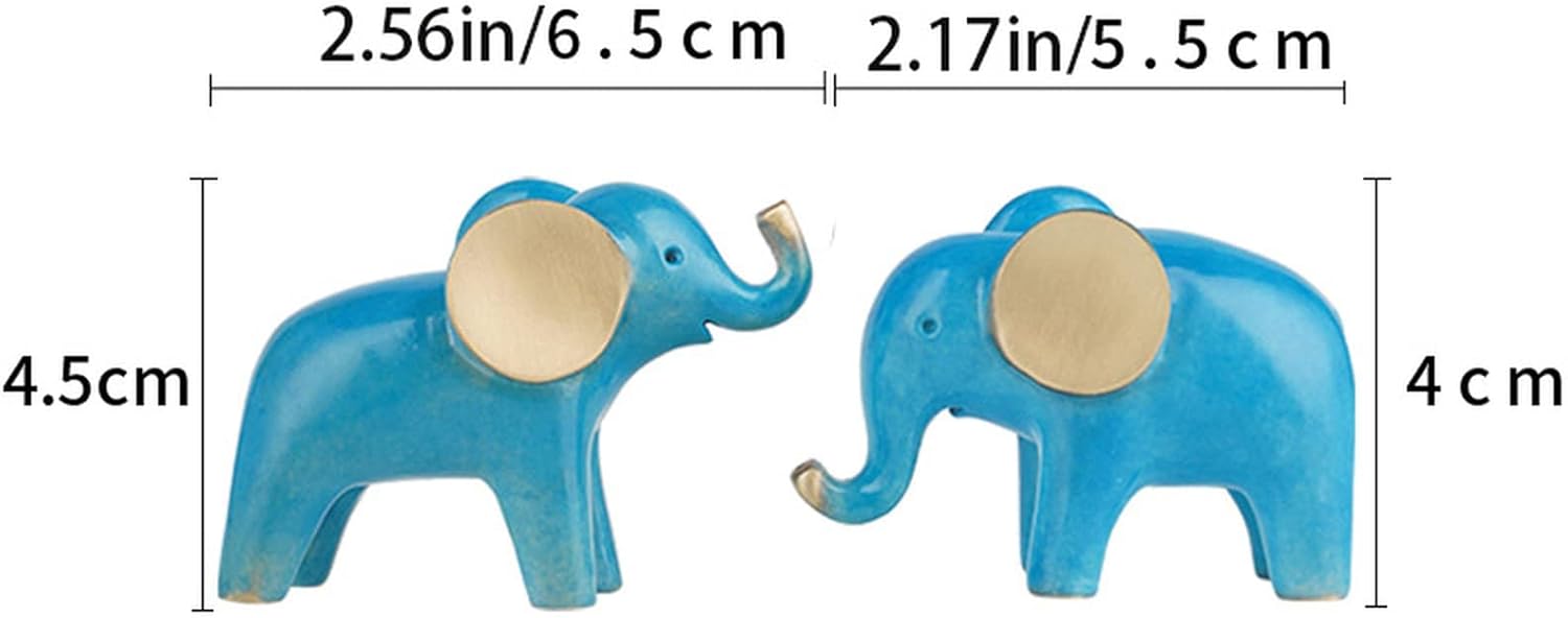 Blue Brass Cute 1 Pair of Couple Elephant Statue Miniatures Figurines Entrance Desk Ornaments,Copper Animal Elephant Home Decor Crafts Living Room Decorations Gifts