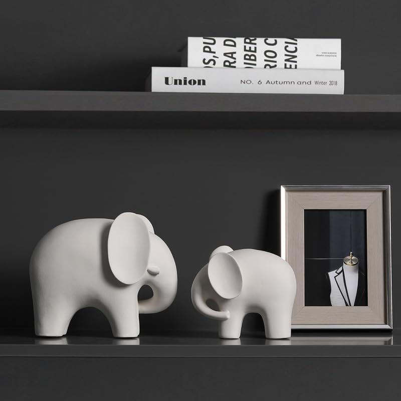 Modern Simple Ceramic White Elephant Living Room Home Office Decoration (Large White Elephant)