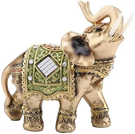 Feng Shui Elephant Statue Sculpture,5.5''H Green Thai Elephant Sculpture with Trunk Facing Upwards Wealth Lucky Figurine Feng Shui Wealth Figurine for Office Home Decor(Green L)