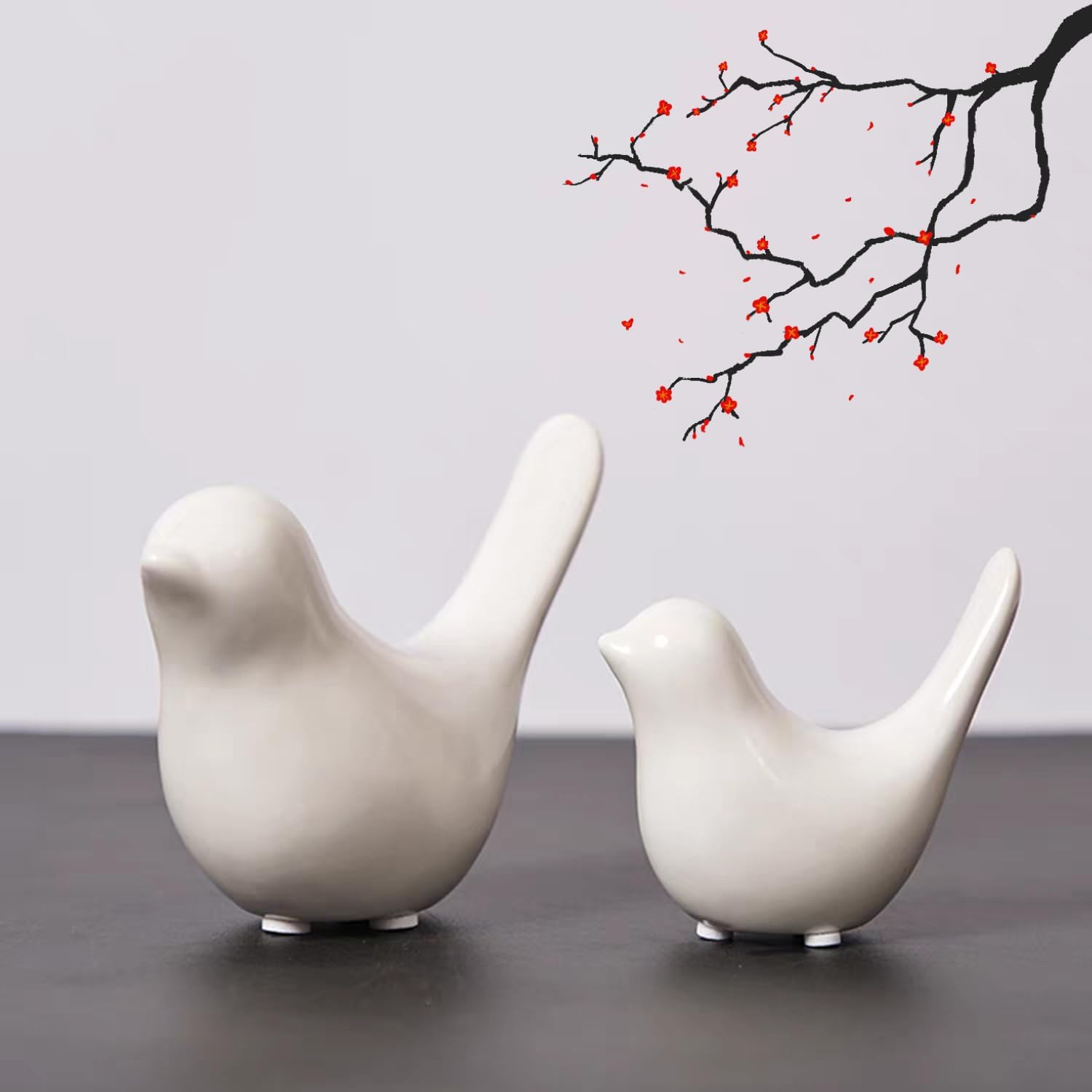 Small Animal Statues, White Bird Figurines Home Decor, Modern Home Decorative, Ceramic Decor for Office Desktop, Bookshelf, Bedroom, Living Room, Cabinets (White 2 Pcs)