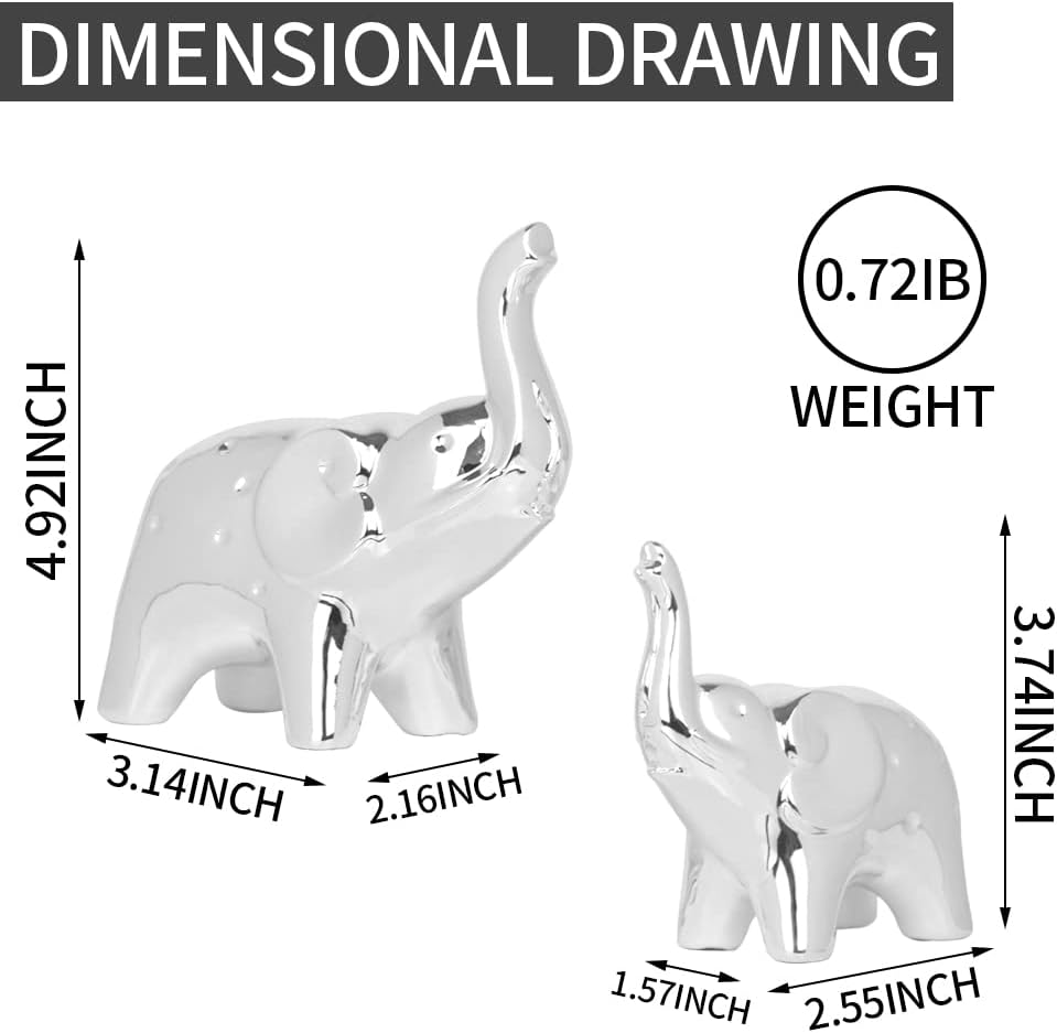 A Pair Elephant Statue Home Decor,Modern Style Figurines,Sculpture for Office Desktop Bookshelf Living Room (Ceramics Silver)