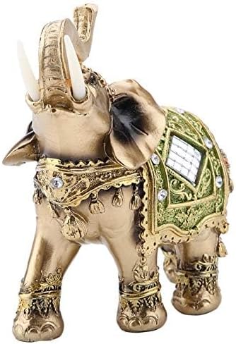 Feng Shui Elephant Statue Sculpture,5.5''H Green Thai Elephant Sculpture with Trunk Facing Upwards Wealth Lucky Figurine Feng Shui Wealth Figurine for Office Home Decor(Green L)